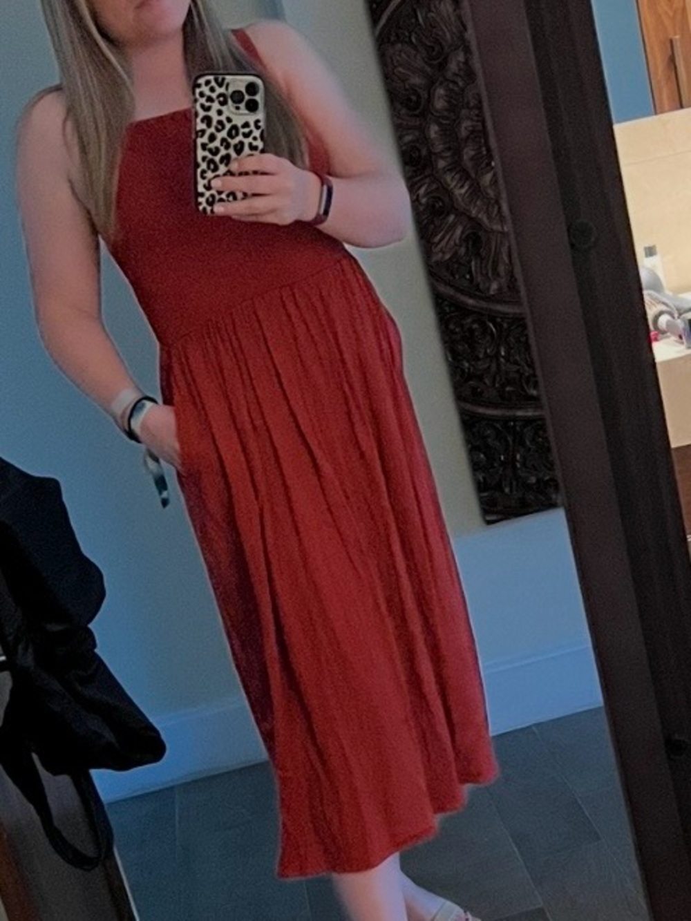 Burnt Orange Smocked Midi Dress - Picture 3 of 3